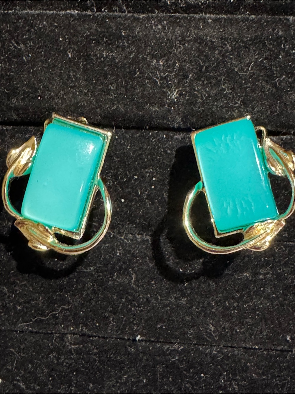 Vintage 60s Teal Thermoset Earrings - Women Jewelry